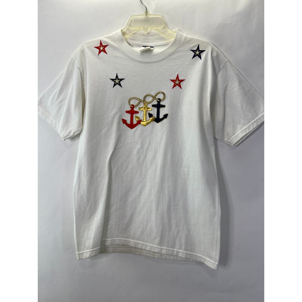 Vintage 80s Embroidered  Anchor Sail Shirt size M